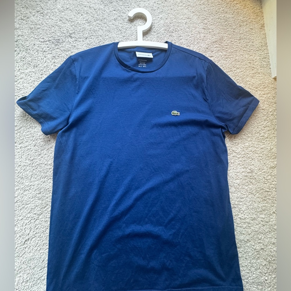 Lacoste Men's Crewneck T-Shirt in Navy Blue with Croc Logo